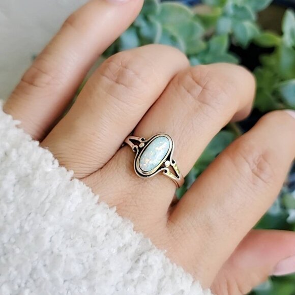 Sterling Silver Opal Ring, Women's Ring, Minimalist Ring, Oval Stone,925 Stamped - Picture 9 of 9